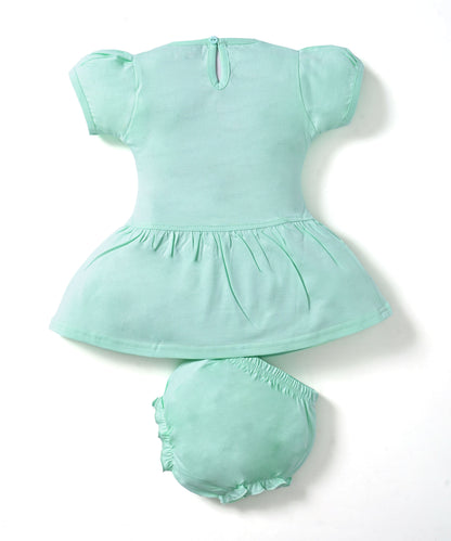 Hello Spring Half Sleeves Frock & Bloomer Pant Set | Green