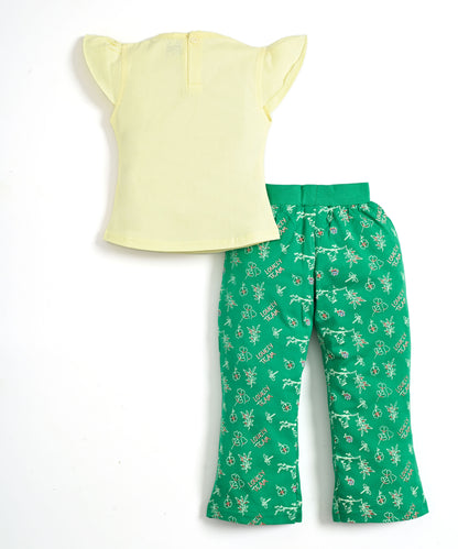 Sweet Bird Short Sleeves Top & Bootcut Pant Set | Green