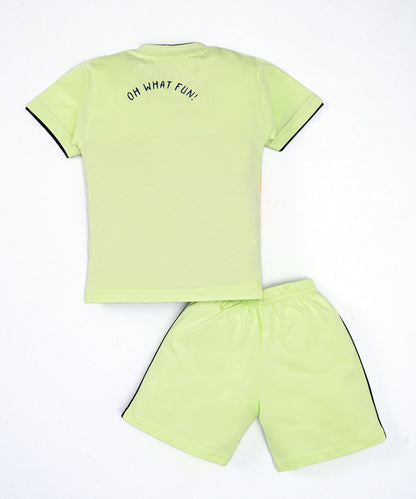 Oh What Fun Half Sleeves Shoulder Open T-Shirt & Half Pant Set | Green