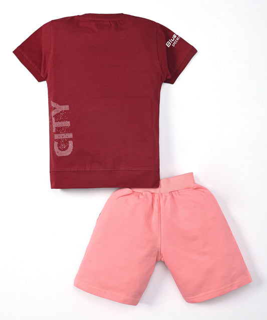 Bulls City Half Sleeves T-Shirt & Shorts Set | Maroon