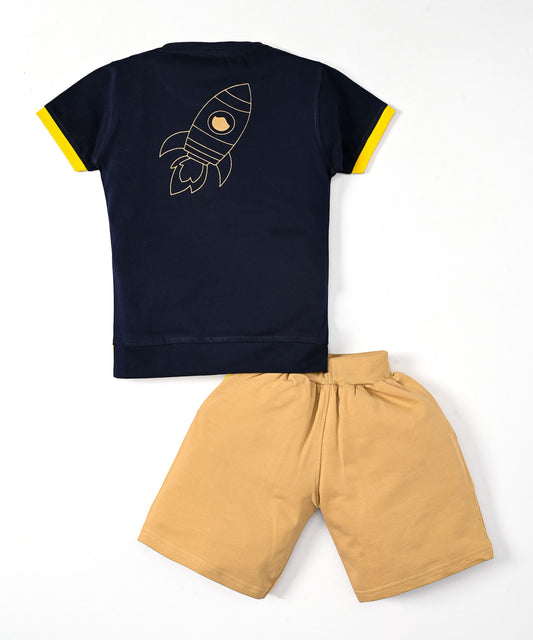 Space Explorer Half Sleeves T-Shirt & Shorts Set | Yellow