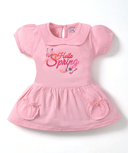 Hello Spring Half Sleeves Frock & Bloomer Pant Set | Pink