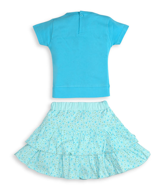 With Love Half Sleeves Top & Skirt Set | Blue