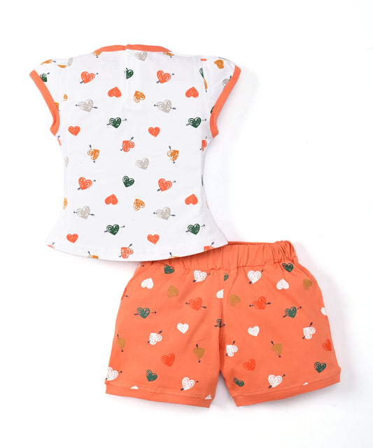 Smiley Heart Short Sleeves Top & Hot Pant Set | Orange