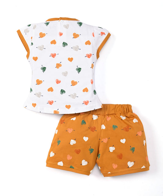 Smiley Heart Short Sleeves Top & Hot Pant Set | Yellow