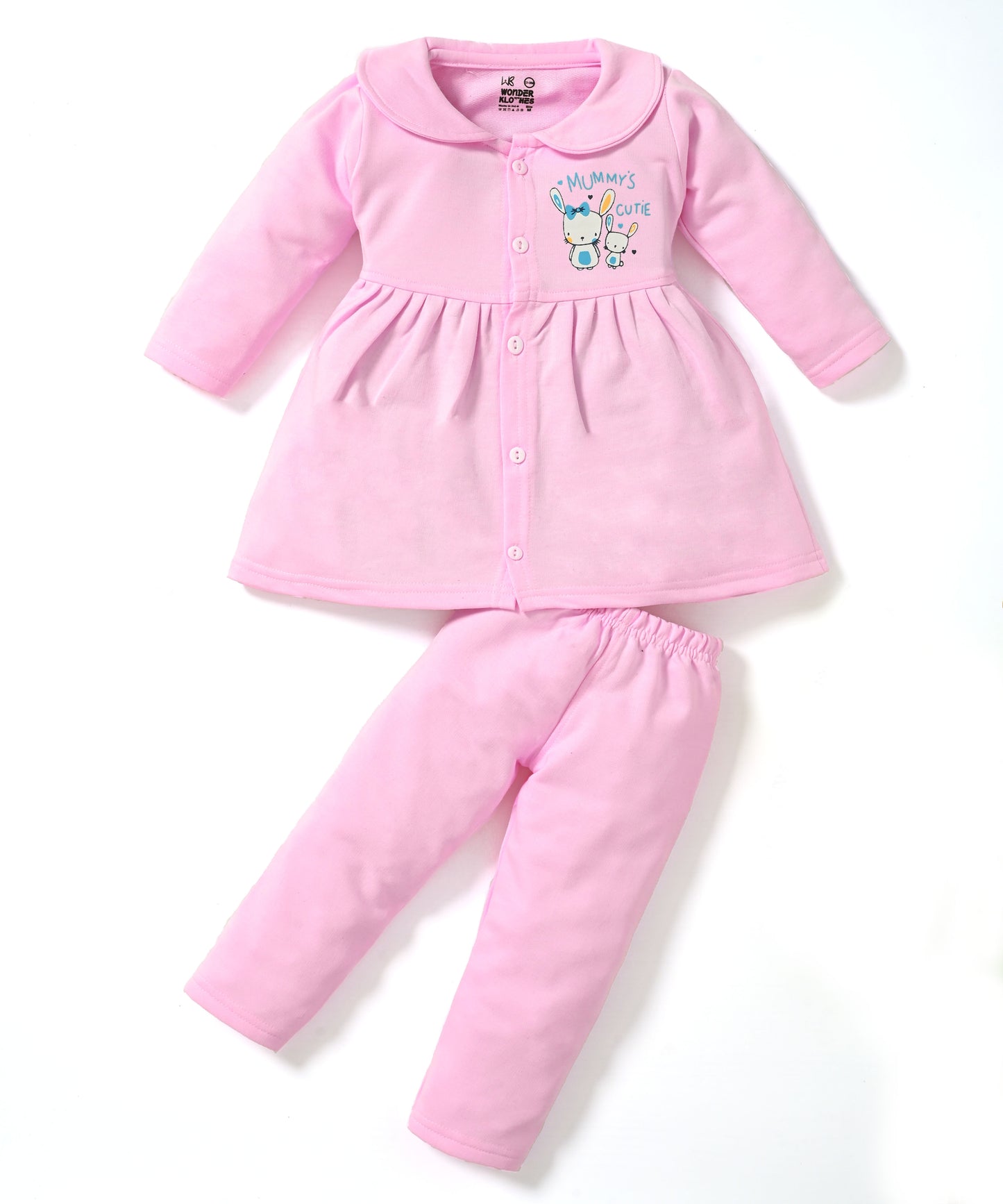 Mummy’s Cutie Full Sleeves Front Open Frock and Full Pant Set | Pink