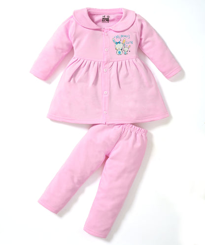 Mummy’s Cutie Full Sleeves Front Open Frock and Full Pant Set | Pink