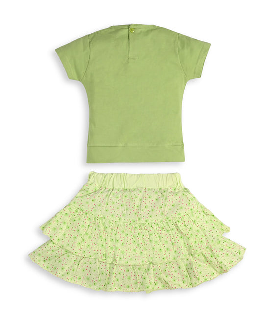 With Love Half Sleeves Top & Skirt Set | Green