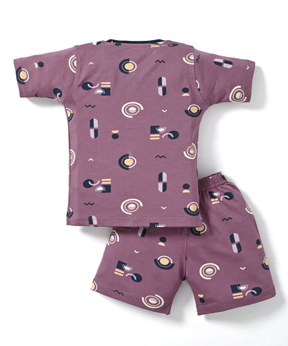 Artsy Shapes Half Sleeves Front Open T-Shirt & Half Pant Set
