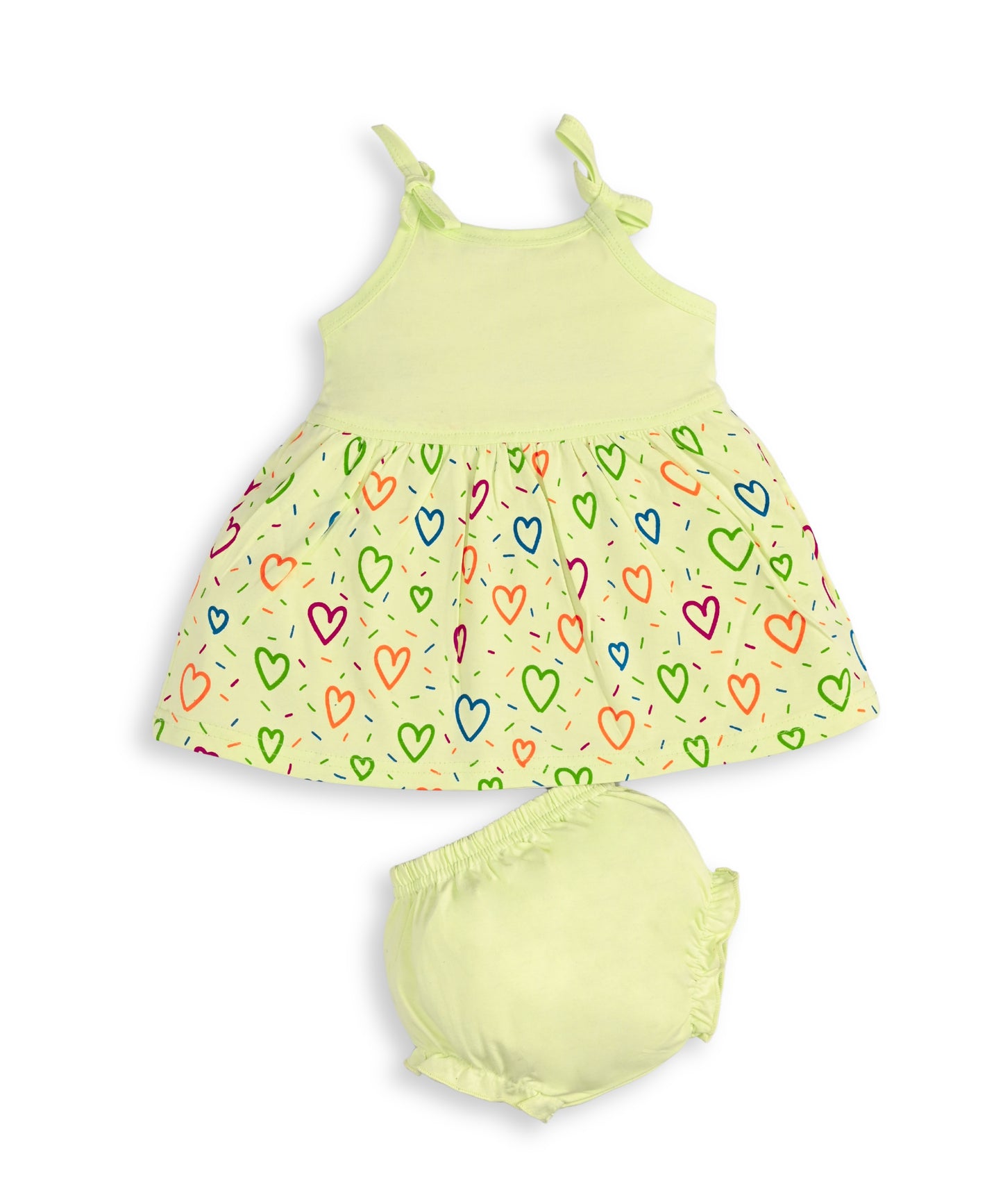 Love Mom Bandhani Straps Frock & Bloomer Pant Set | Green & Pink | Pack of 2
