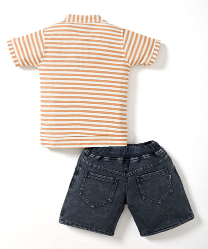 Bestie Bears Half Sleeves T-Shirt & RFD Shorts Set | Peach