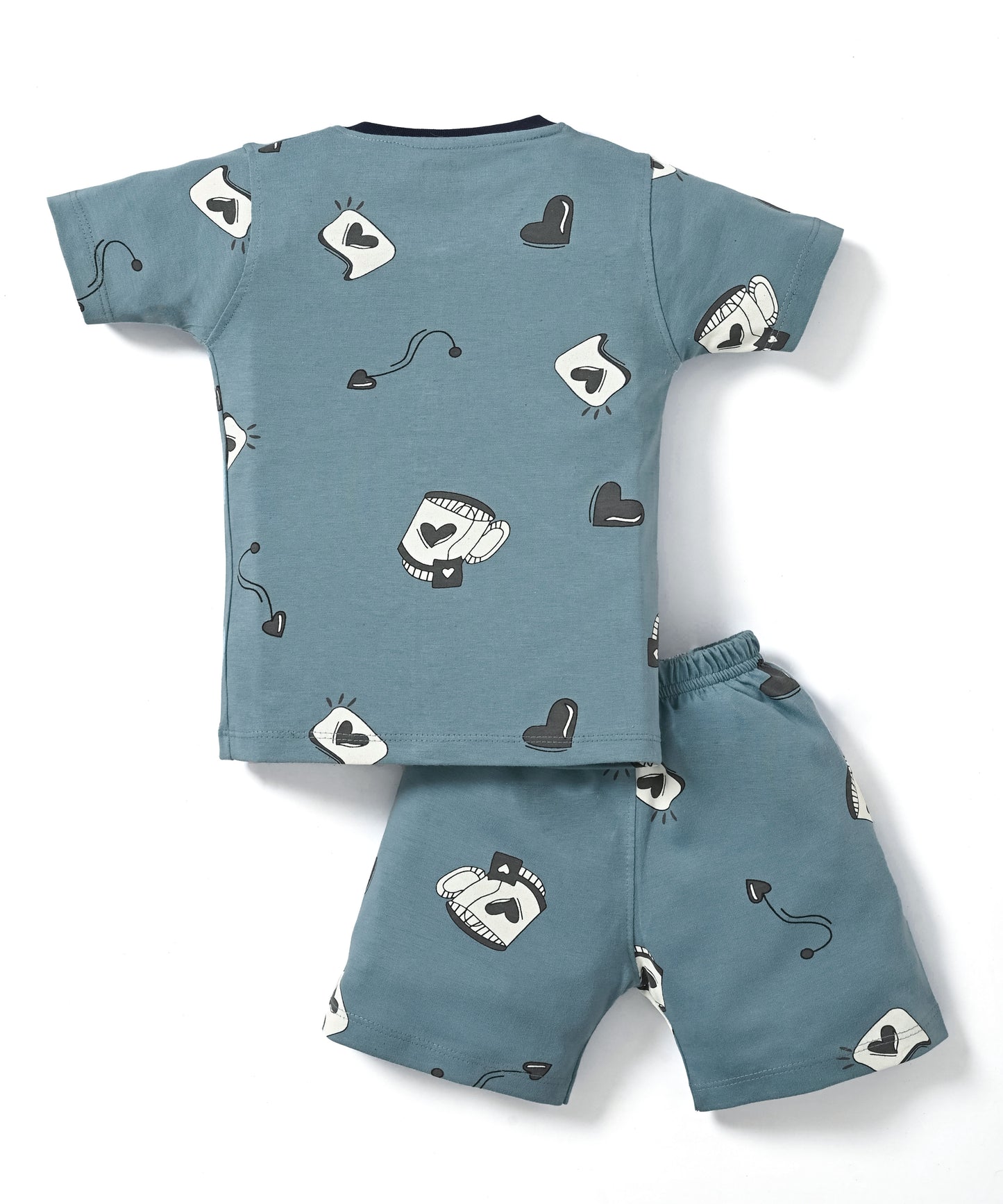 Love Mugs Half Sleeves Front Open T-Shirt & Half Pant Set