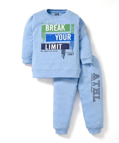 Break Your Limit Full Sleeves Fleece Sweatshirt and Joggers Set | Blue