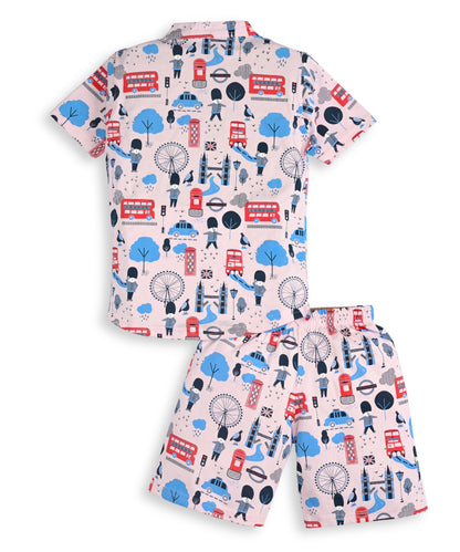 Iconic London Half Sleeves T-Shirt & Shorts Set | Pink