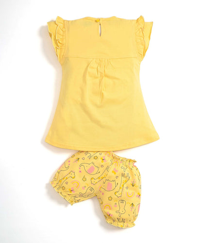 Jungle Joy Short Sleeves Frock & Bloomer Pant Set | Yellow