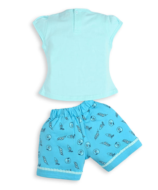 Eat More Veggies Short Sleeves Top & Hot Pant Set | Blue