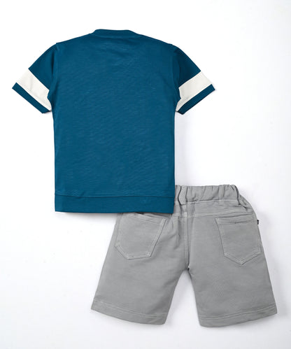 Happy Teddy Premium Half Sleeves T-Shirt & RFD Shorts Set | Blue