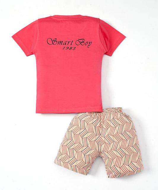 Oh Bleep Half Sleeves T-Shirt & Half Pant Set | Pink