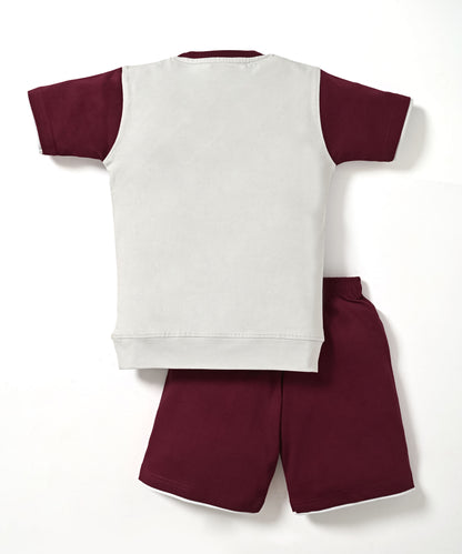 Boba Bear Half Sleeves T-Shirt & Shorts Set | Maroon