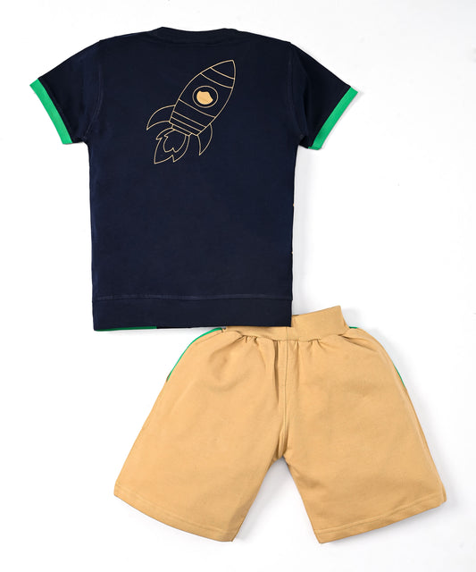 Space Explorer Half Sleeves T-Shirt & Shorts Set | Green