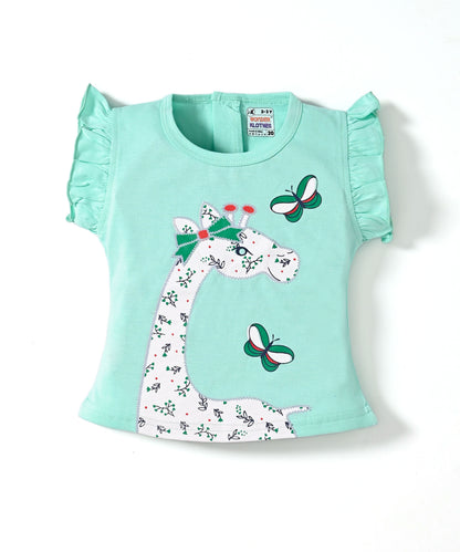 Giraffe Garden Short Sleeves Top & Skirt Set | Green