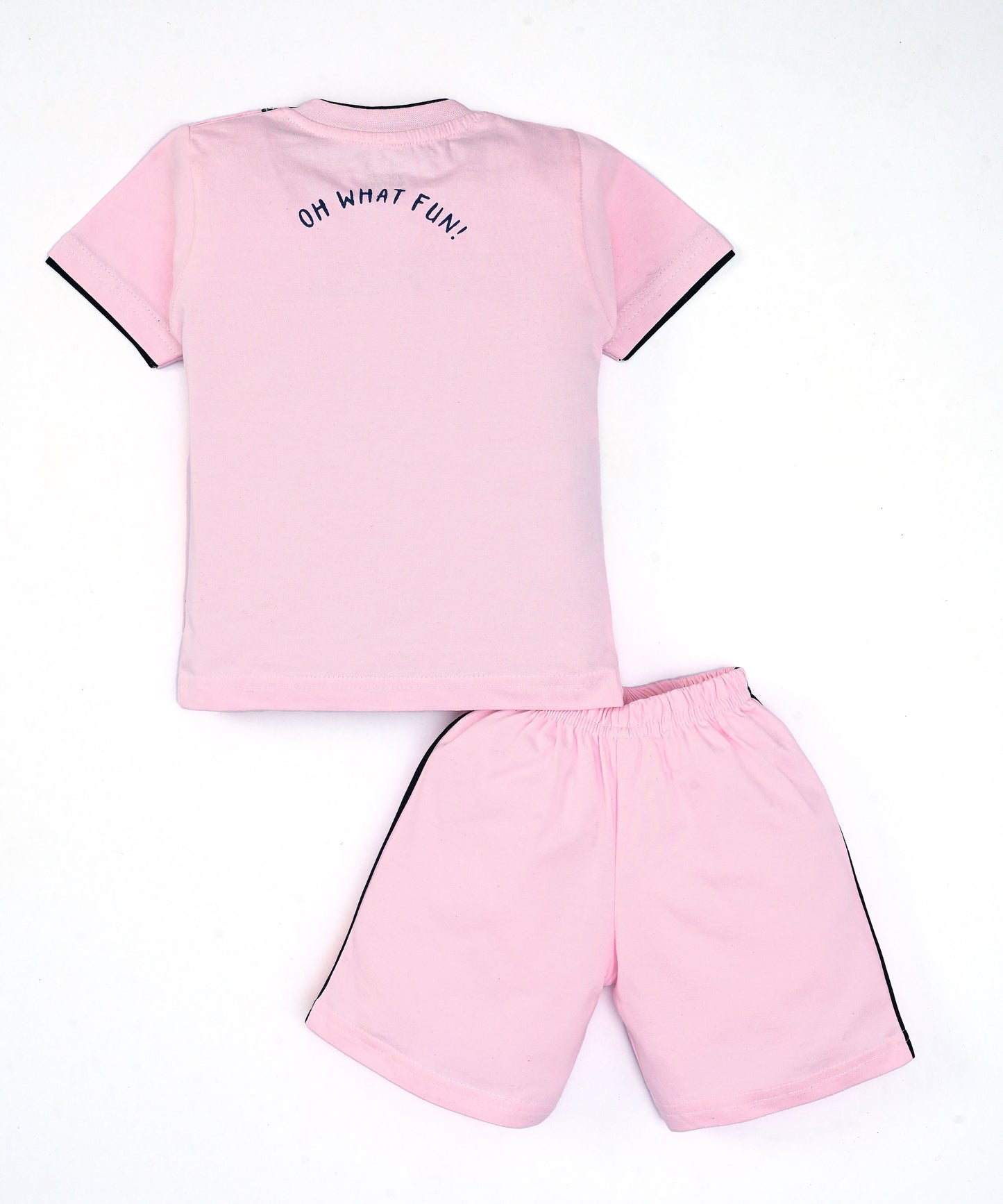 Oh What Fun Half Sleeves Shoulder Open T-Shirt & Half Pant Set | Pink