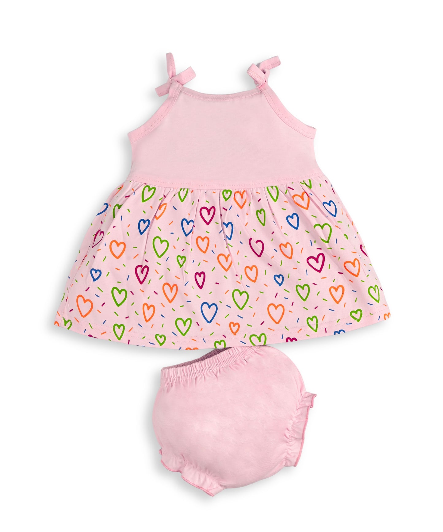 Love Mom Bandhani Straps Frock & Bloomer Pant Set | Green & Pink | Pack of 2
