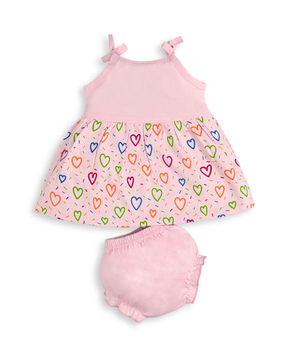 Love Mom Bandhani Straps Frock & Bloomer Pant Set | Green & Pink | Pack of 2