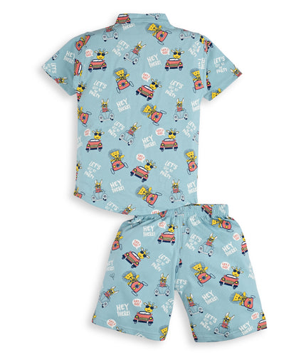 Animal Safari Half Sleeves T-Shirt & Shorts Set | Blue