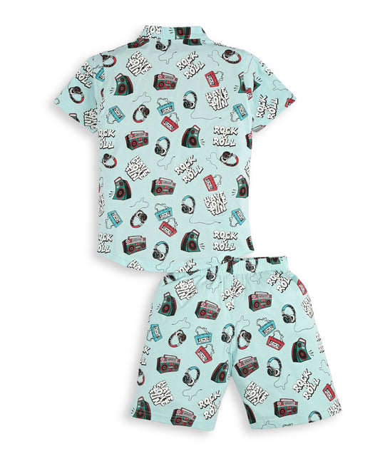 Music Gadgets Half Sleeves T-Shirt & Shorts Set | Blue