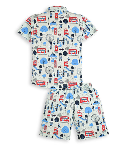 Iconic London Half Sleeves T-Shirt & Shorts Set | Pale Green