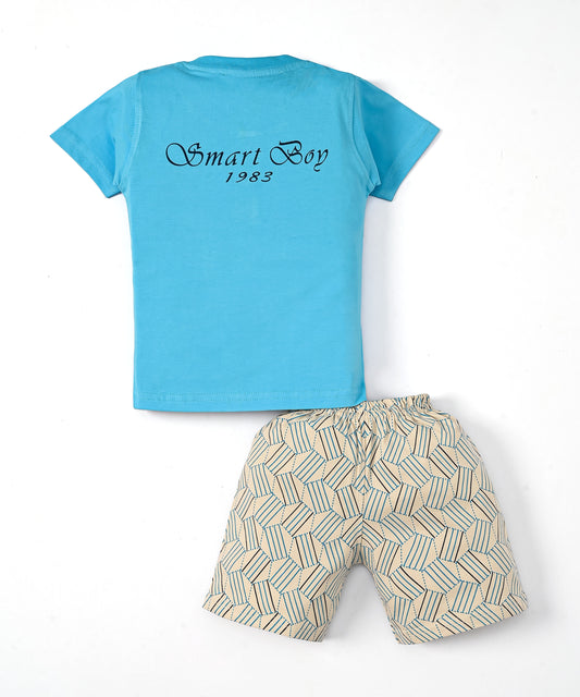 Oh Bleep Half Sleeves T-Shirt & Half Pant Set | Blue