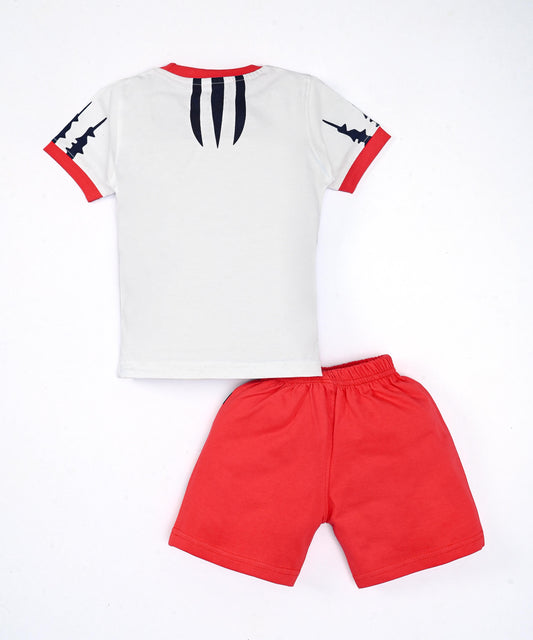 Tiger Claws Half Sleeves T-Shirt & Half Pant Set | Red