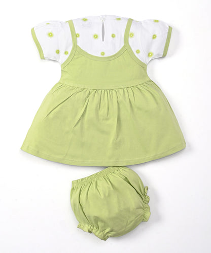 Explore Minnie Half Sleeves Frock & Bloomer Pant Set | Green