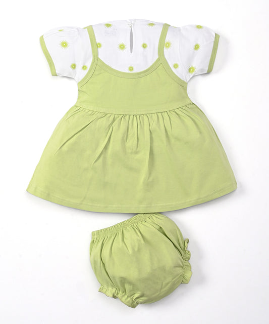 Explore Minnie Half Sleeves Frock & Bloomer Pant Set | Green