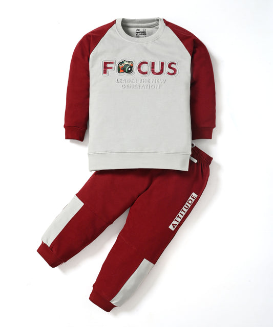 Focus Raglan Full Sleeves Sweatshirt and Joggers Set | Maroon