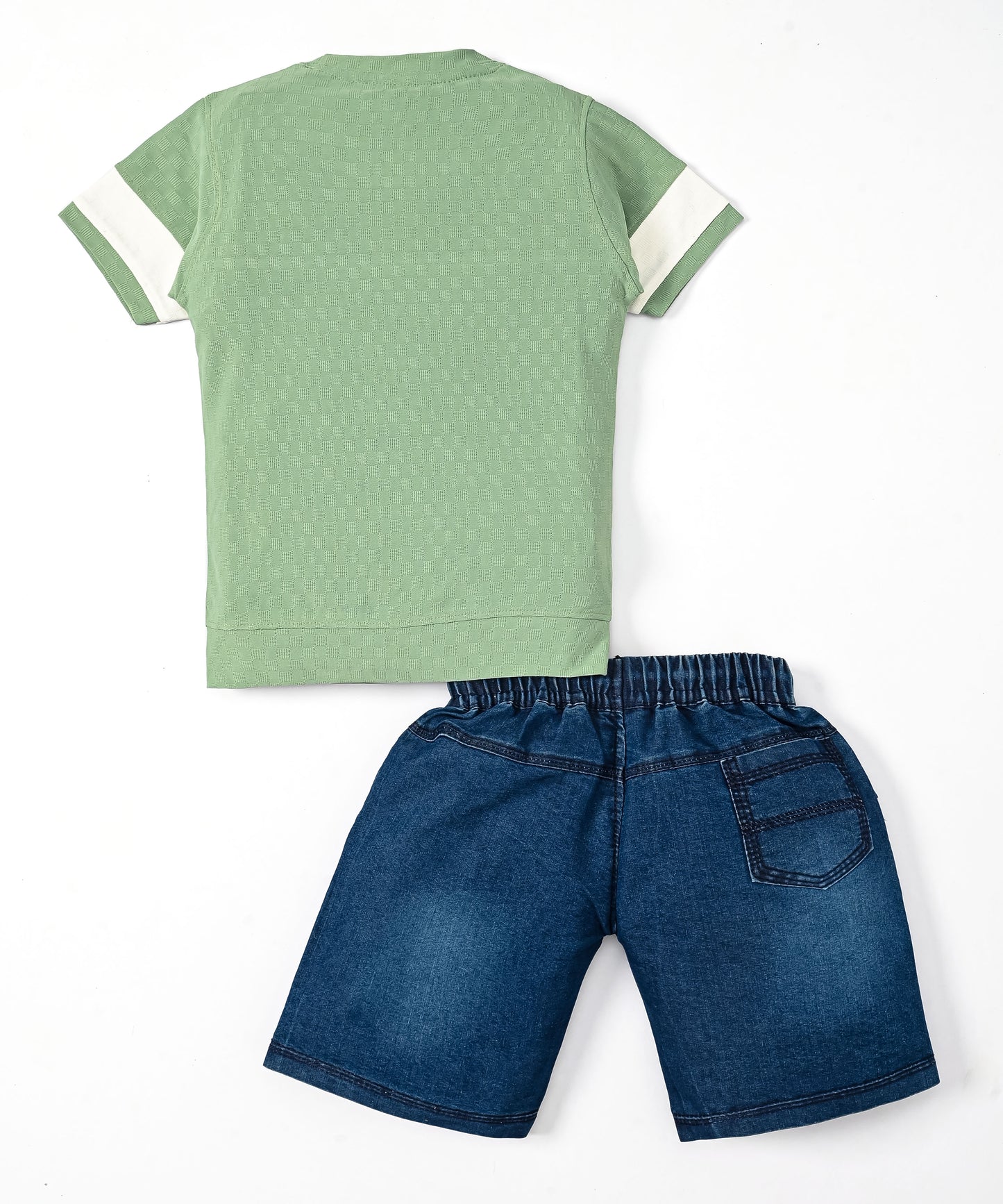 Rock and Roll Premium Half Sleeves T-Shirt & Denim Shorts Set | Green