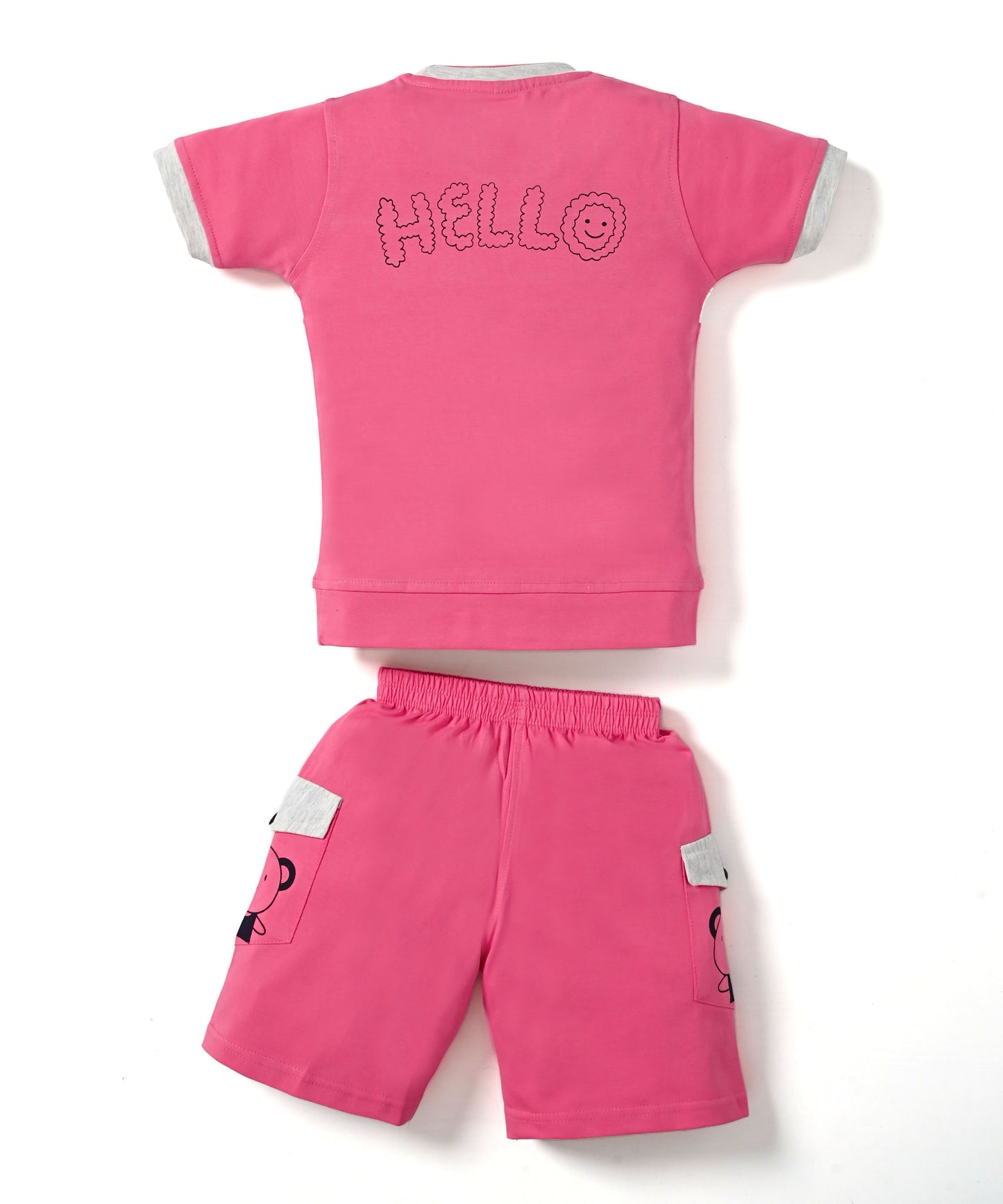 Hello Mickey Half Sleeves T-Shirt & Shorts Set | Pink