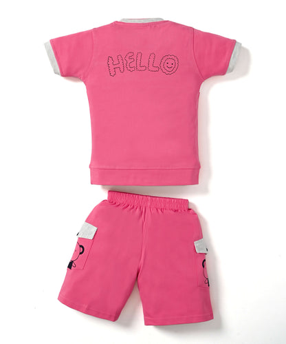 Hello Mickey Half Sleeves T-Shirt & Shorts Set | Pink