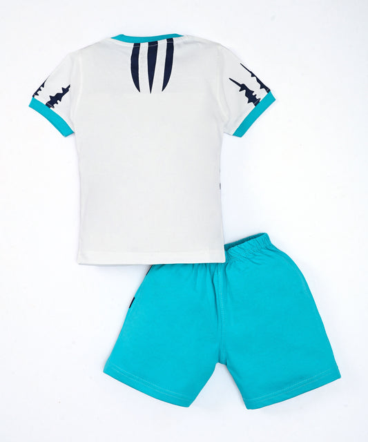 Tiger Claws Half Sleeves T-Shirt & Half Pant Set | Blue