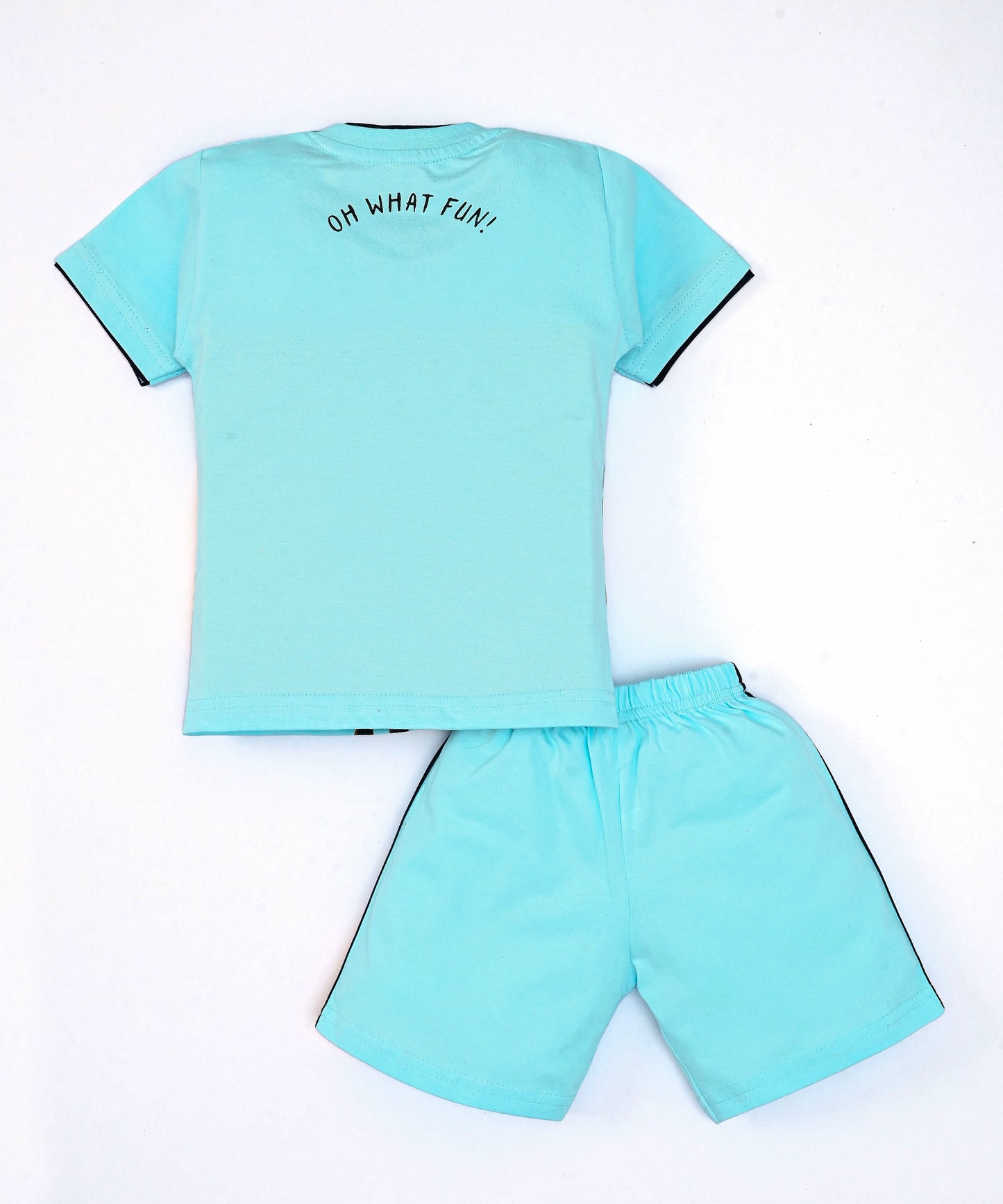 Oh What Fun Half Sleeves Shoulder Open T-Shirt & Half Pant Set | Blue