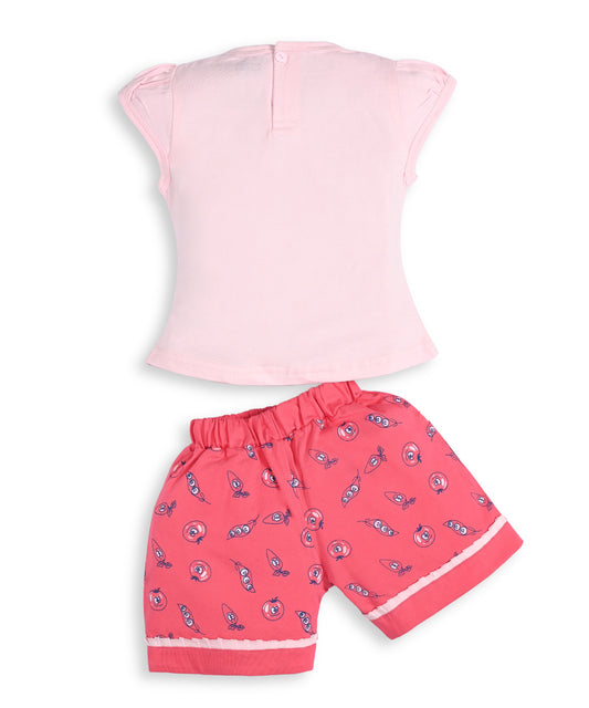 Eat More Veggies Short Sleeves Top & Hot Pant Set | Pink