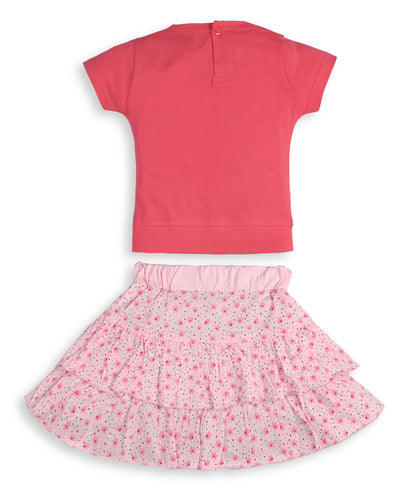 With Love Half Sleeves Top & Skirt Set | Pink