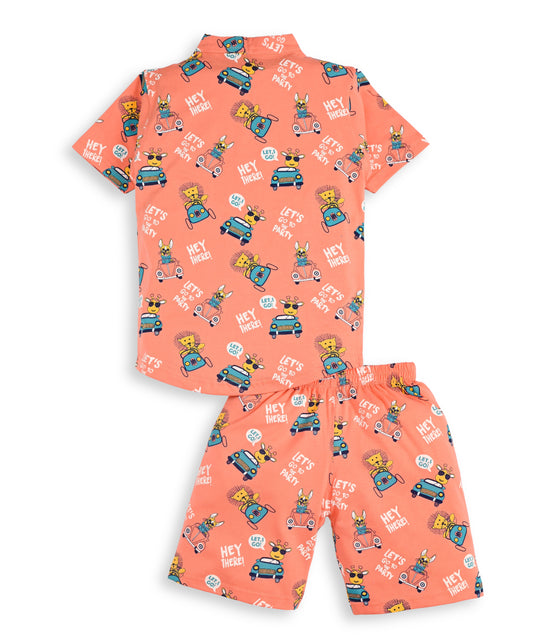 Animal Safari Half Sleeves T-Shirt & Shorts Set | Orange