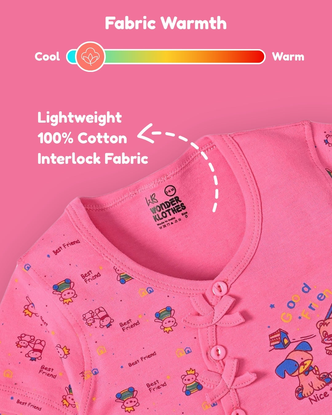 Friends Half Sleeves Front Open T-Shirt & Half Pant Set | Pink