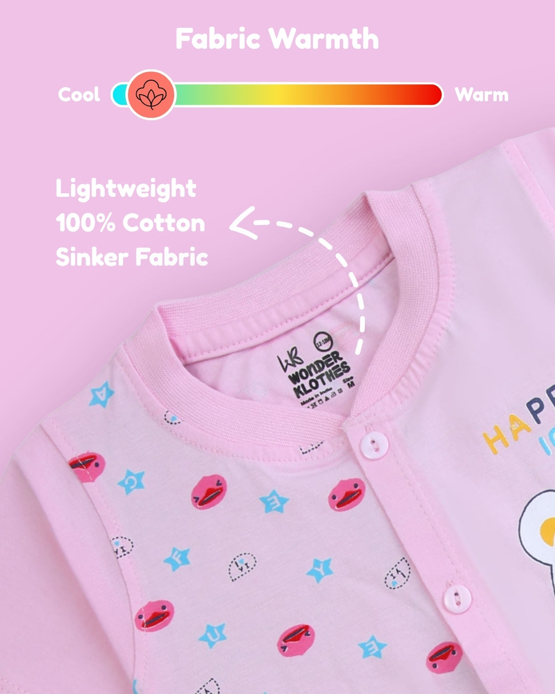 Happy Bear Half Sleeves Front Open T-Shirt & Half Pant Set | Pink