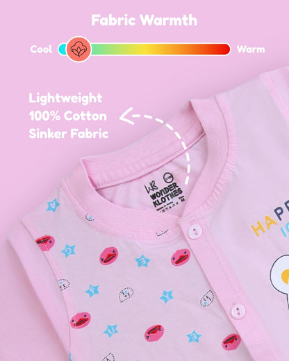 Happy Bear Half Sleeves Front Open T-Shirt & Half Pant Set | Pink