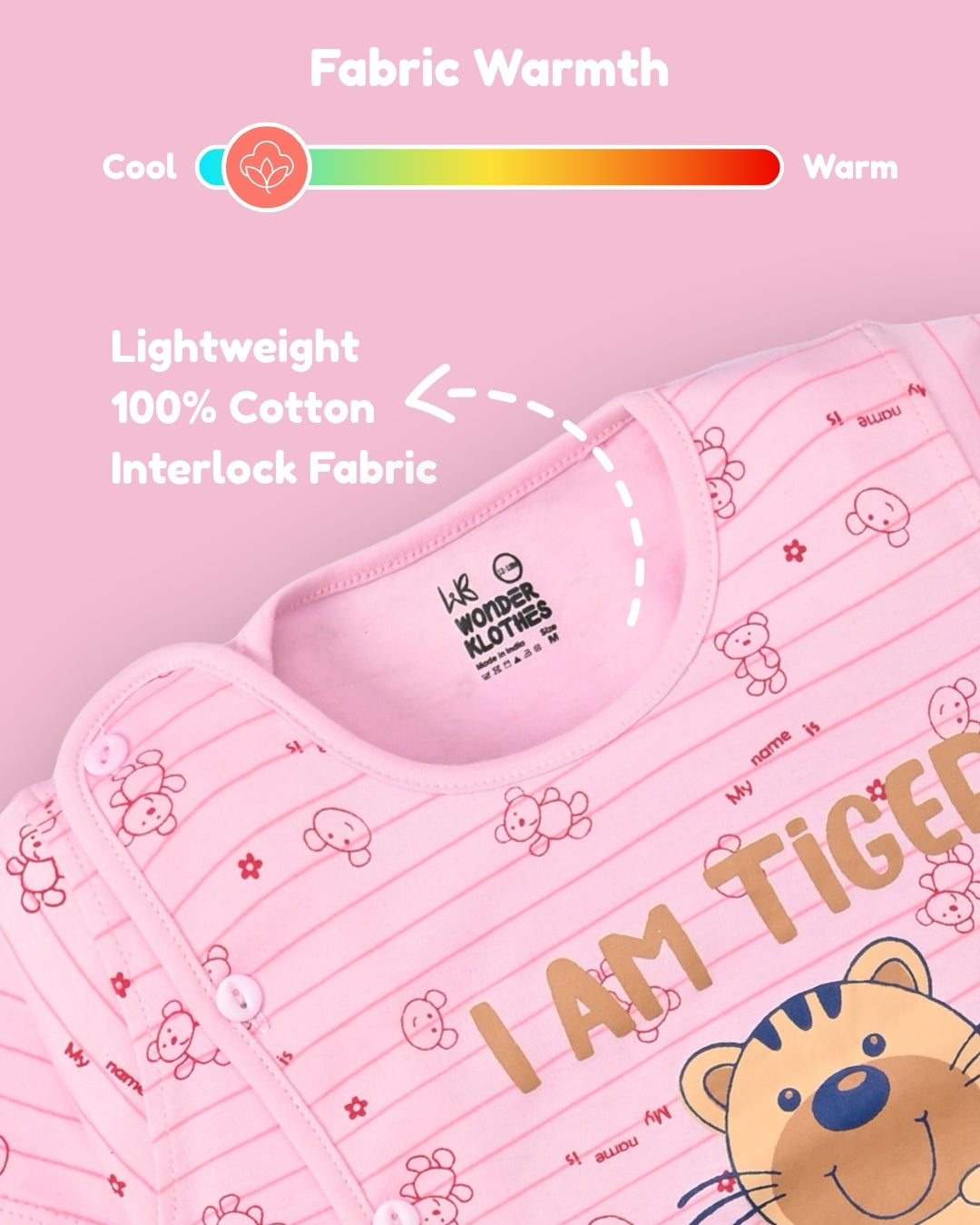 I Am Tiger Half Sleeves Front Open T-Shirt & Half Pant Set | Pink