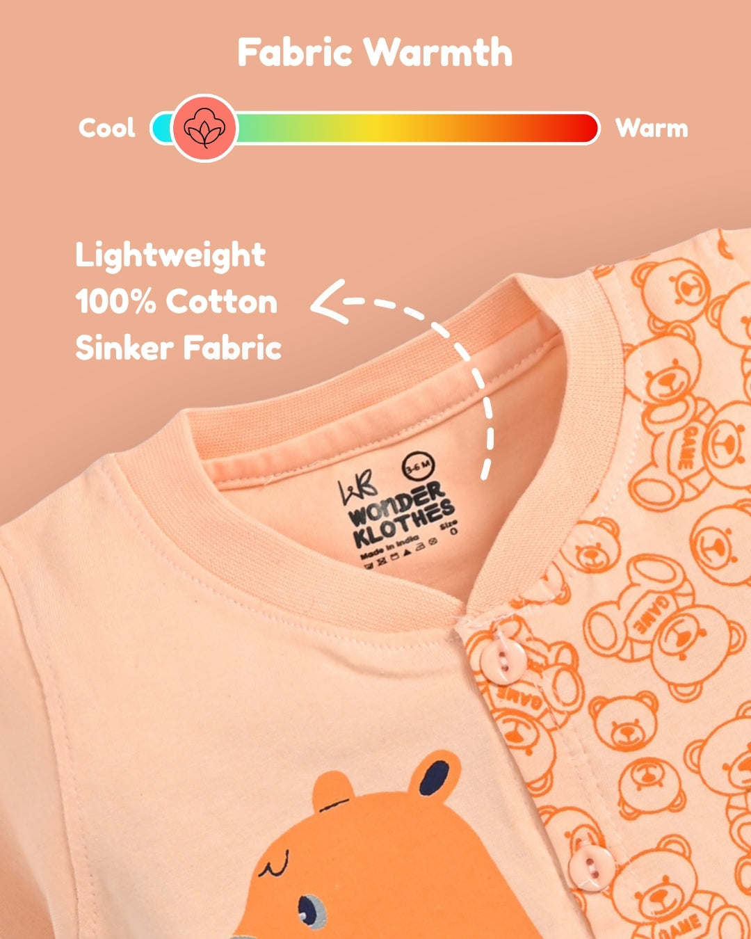 Cute Bear Half Sleeves Front Open T-Shirt & Half Pant Set | Orange