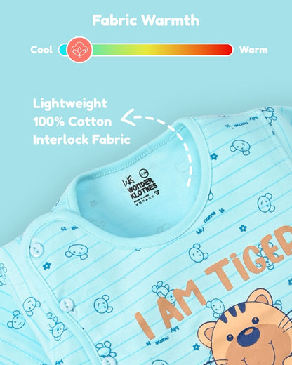 I Am Tiger Half Sleeves Front Open T-Shirt & Half Pant Set | Blue
